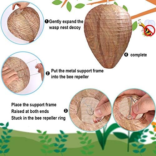 🐝🚫 4 Pack Fake Wasp Nest Decoy for Outdoor Hanging – Natural Wasp Deterrent
