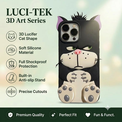 😼Cartoon Lucifer Cat Silicone Phone Case for Apple 17/16/15 Pro Max