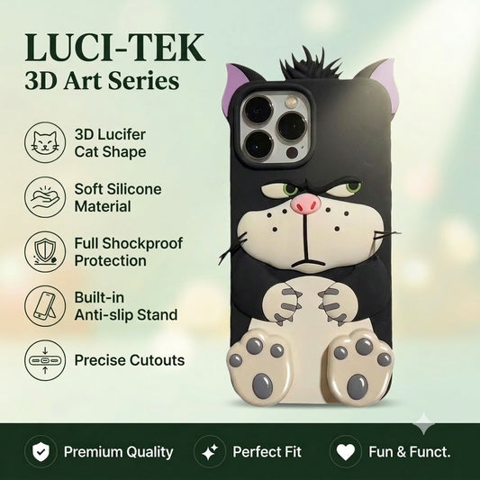 😼Cartoon Lucifer Cat Silicone Phone Case for Apple 17/16/15 Pro Max