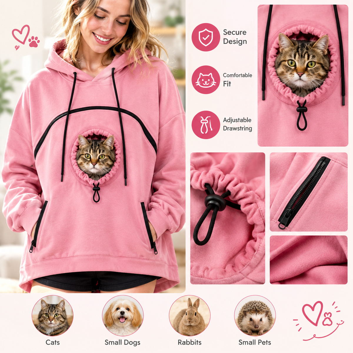 🐱Unisex pet hoodie with a cat-carrying pouch and hand-warming pockets