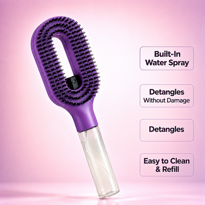 2‑in‑1 Spray Hair Brush, Refillable Detangling Styling Brush with Built‑in Water Spray