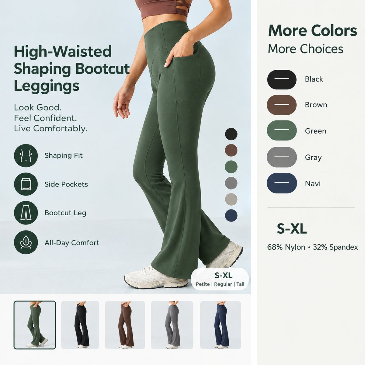 High-Waisted Shaping Bootcut Leggings with Pockets