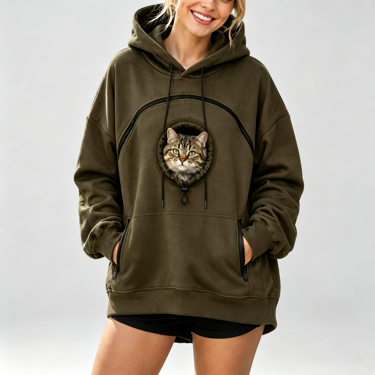🐱Unisex pet hoodie with a cat-carrying pouch and hand-warming pockets