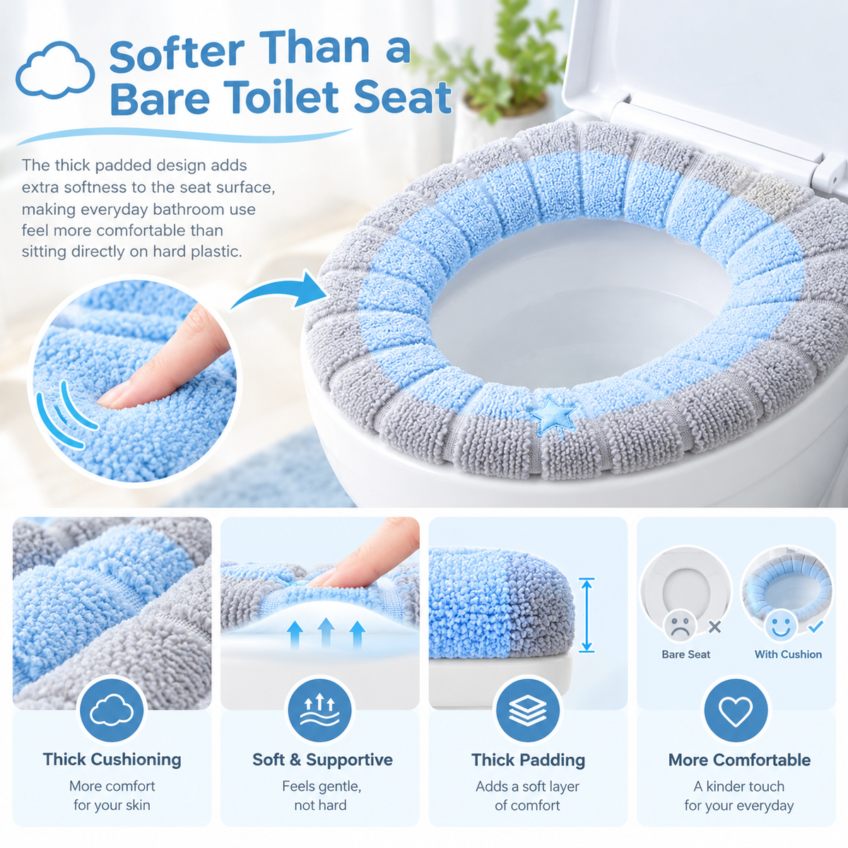 Lightweight Washable Soft Toilet Seat Cushion