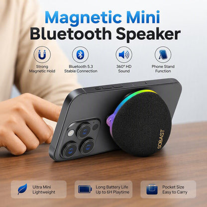 Magnetic Mini Bluetooth Speaker, 2-in-1 Phone Stand