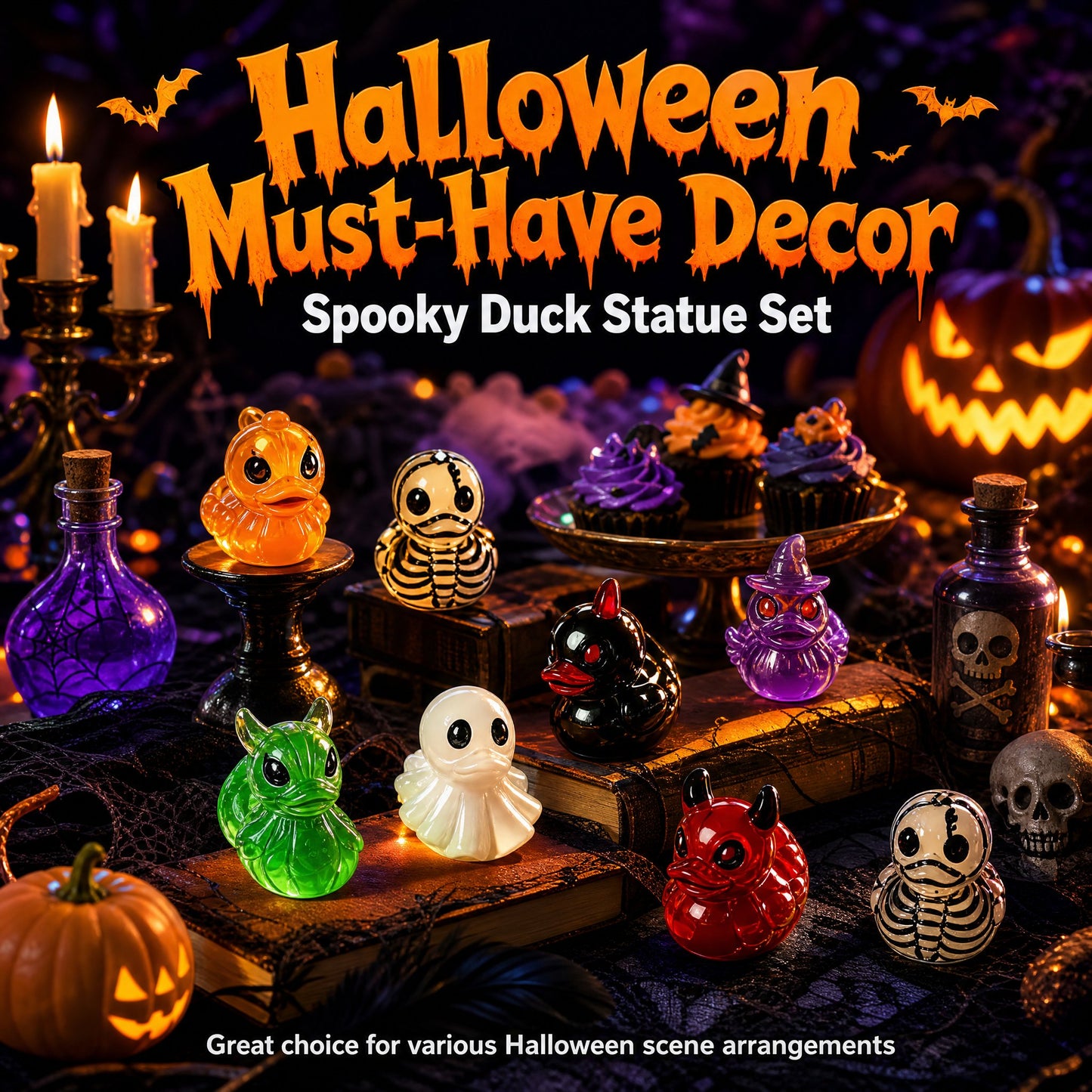 👻🎃Glow-In-The-Dark Mini Halloween Duck Set - Luminous Resin Figurines & Spooky Statues for Desk & Micro-Landscapes