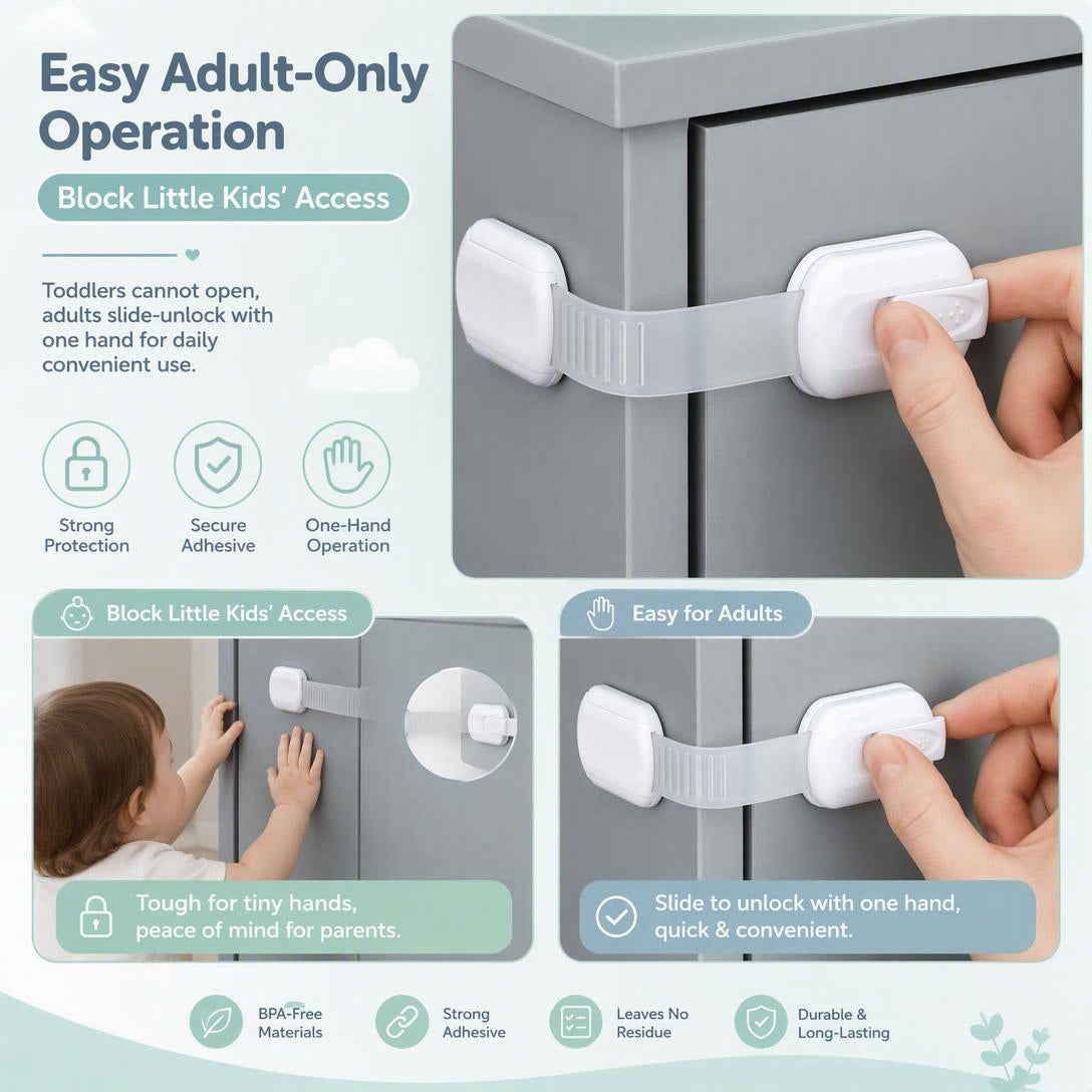 Baby Safety Cabinet Locks 0-3 Years Toddler Protection (6 Pack, Non-Toxic ABS & TPE)