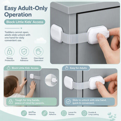Baby Safety Cabinet Locks 0-3 Years Toddler Protection (6 Pack, Non-Toxic ABS & TPE)