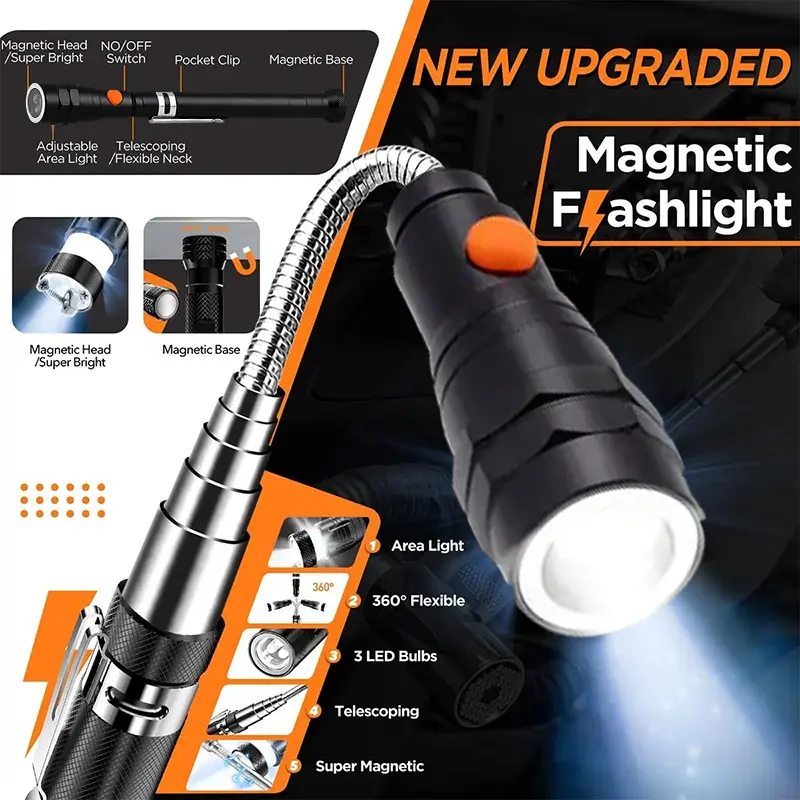 Extendable LED Magnetic Pickup Flashlight For Repair & Men’s Gift
