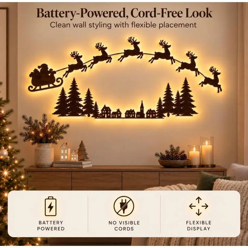 🎄 Lighted Christmas Wall Decor – Cordless Peel-and-Stick Holiday Display