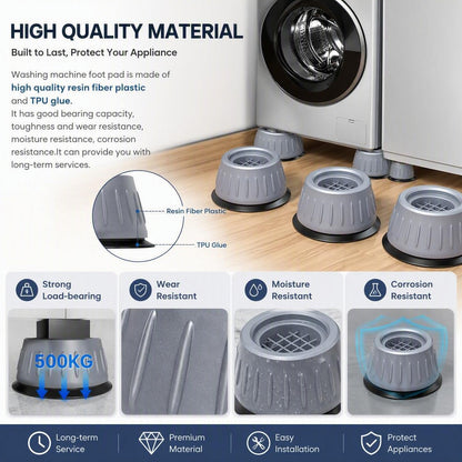 Noise Reducing and Anti Slip Anti Vibration Rubber Washing Machine Feet Pads（4Pcs）