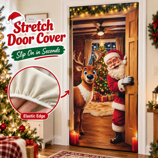 🎄 Stretch-Fit Christmas Door Cover – 4-Side Elastic Holiday Decoration