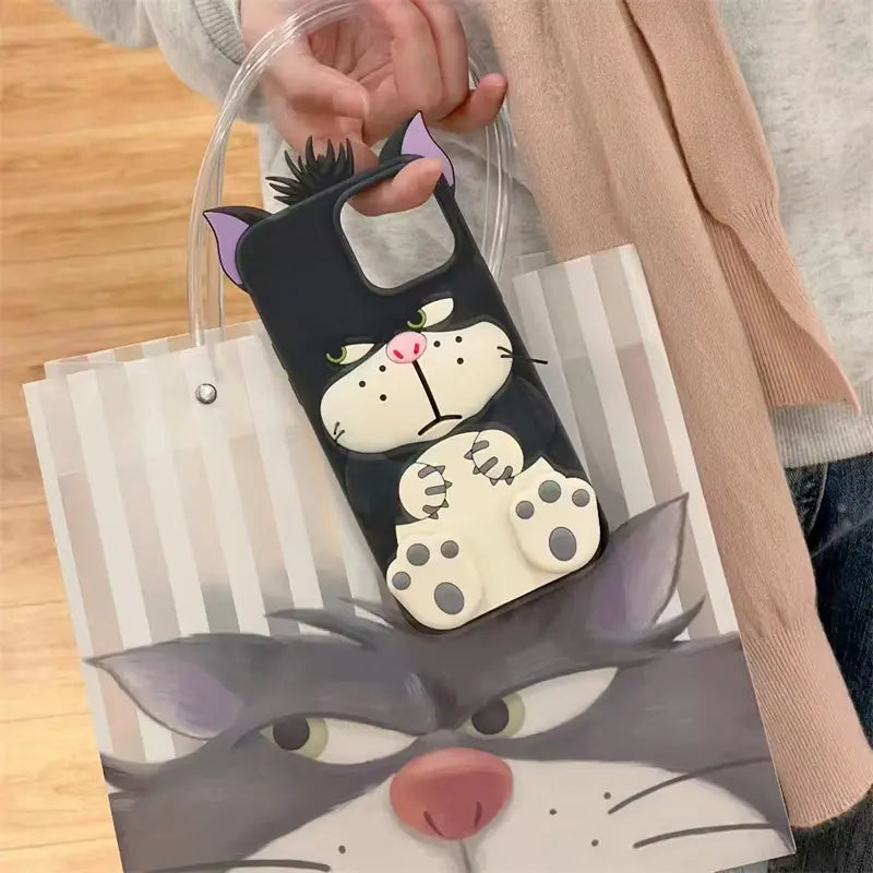 😼Cartoon Lucifer Cat Silicone Phone Case for Apple 17/16/15 Pro Max