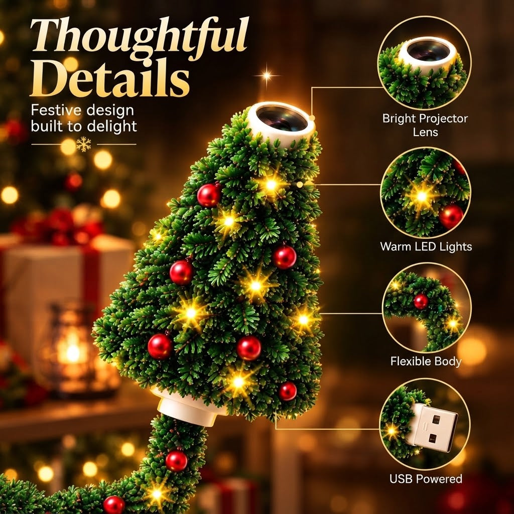 🎄Plug-and-Play HD USB Christmas Tree Projector with 6 Festive Scenes