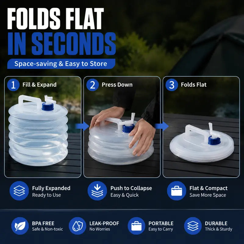 Portable, Leak-Proof, Foldable Water Storage Container