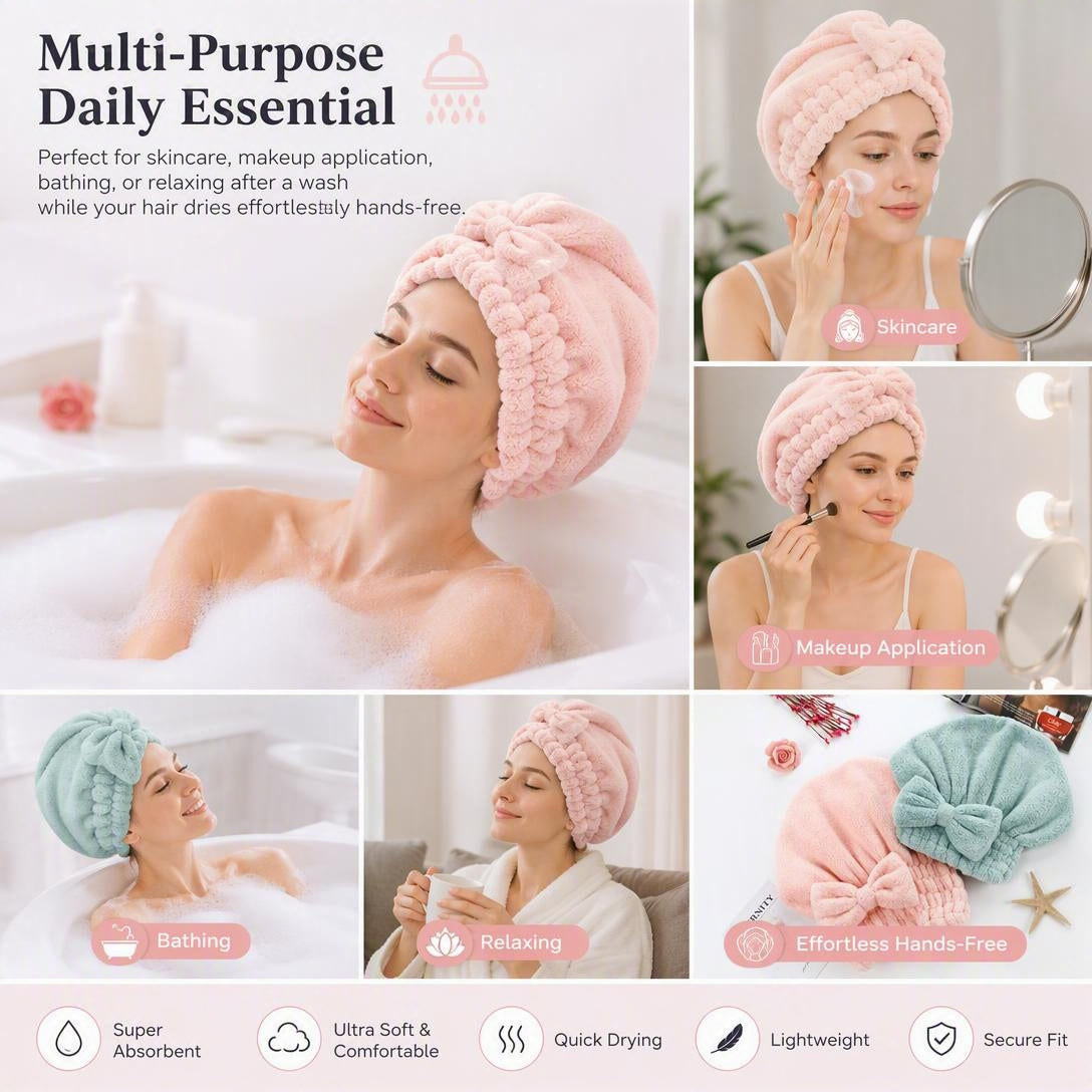 💥Women's Bow-Decorated Shower Cap and Hair Dryer Cap