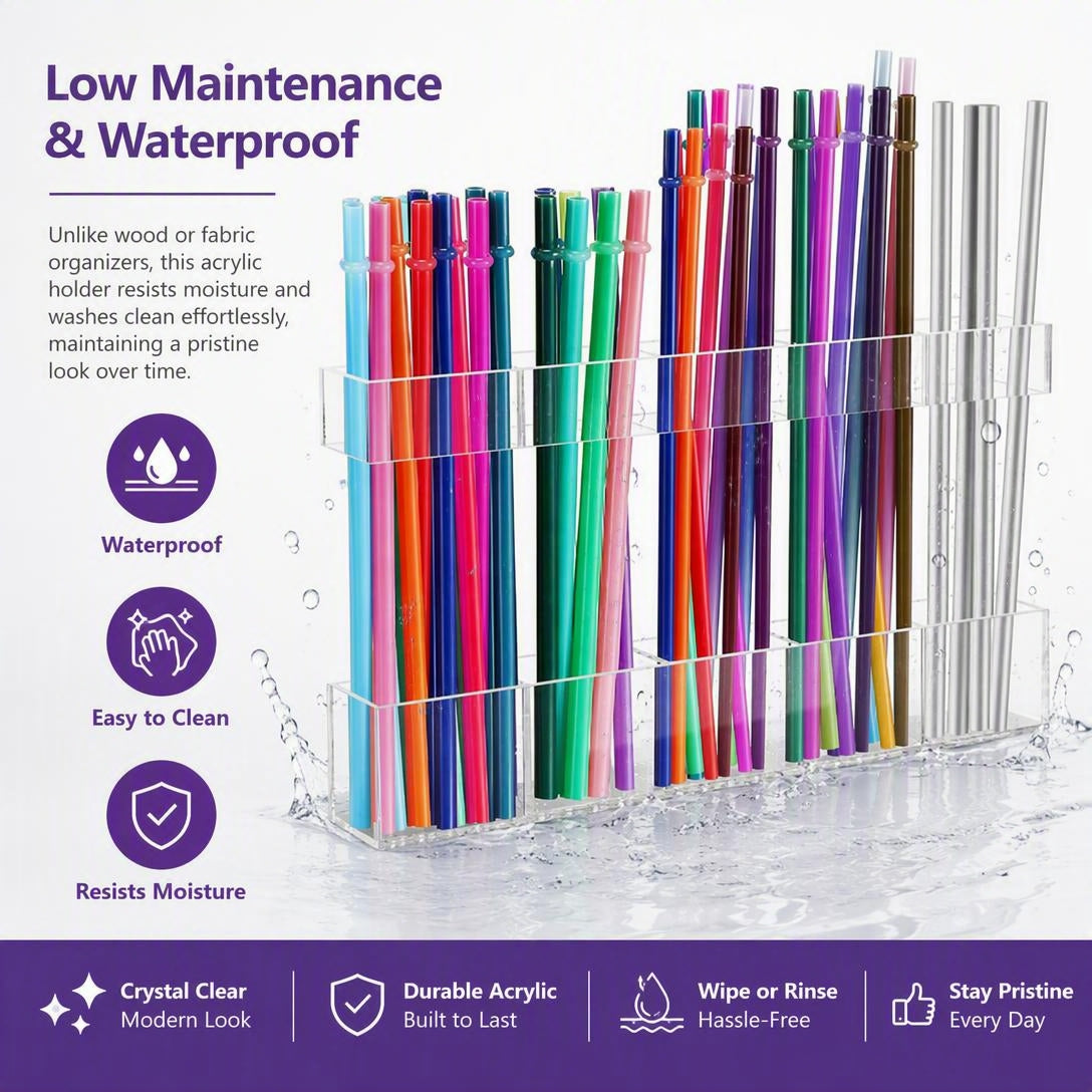 🗂️Multi-Grid Acrylic Drinking Straw Organizer