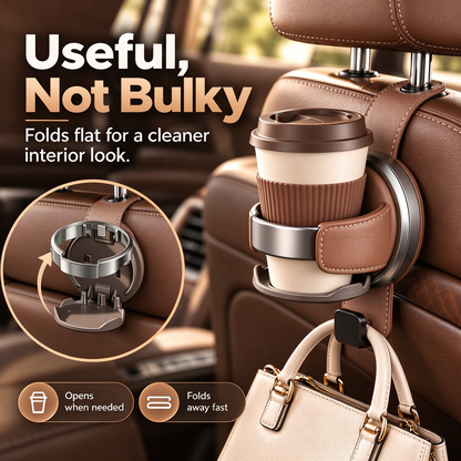 Foldable Car Seat Cup Holder with Hook