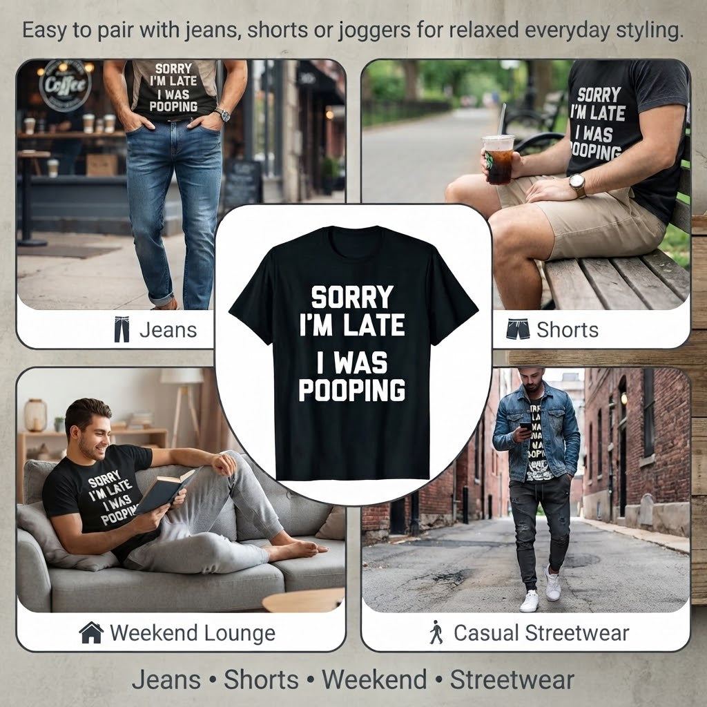 “Sorry I’m Late, I Was Pooping” Funny Graphic Tee