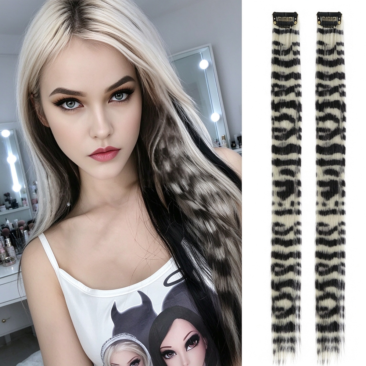 🎨Colored clip-on highlights hair extensions（2Pcs）
