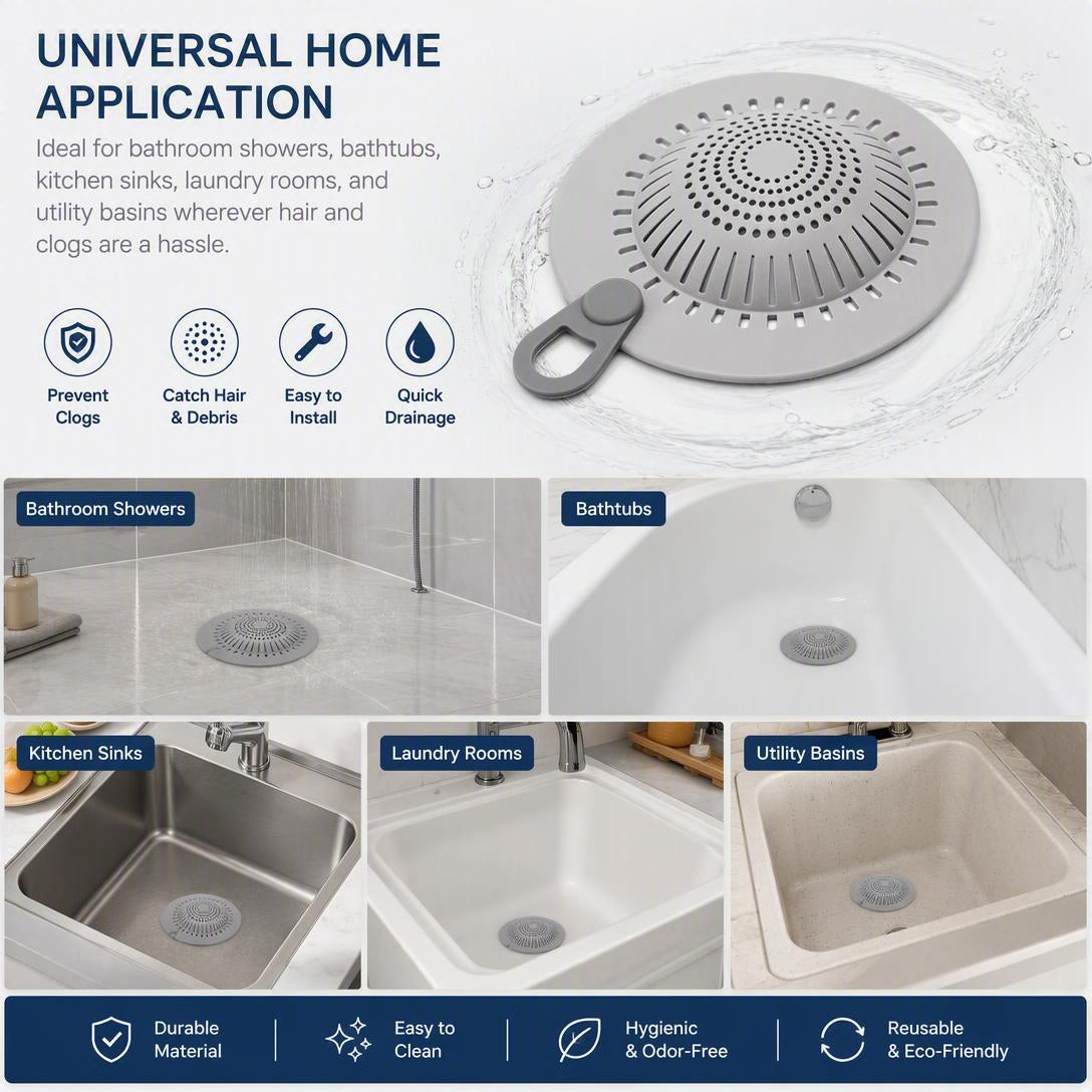 💧Silicone Drain Cover Hair Catcher for Bathroom Kitchen