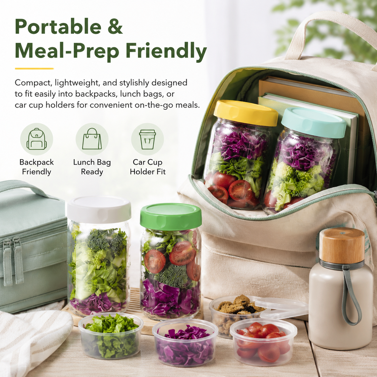 🥗Leak-proof salad lunch jar - with built-in divider