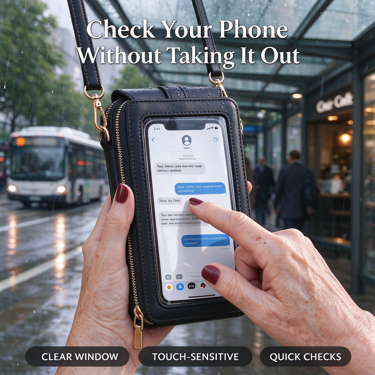 👜Touchscreen crossbody cell phone bag with clear window and card slot