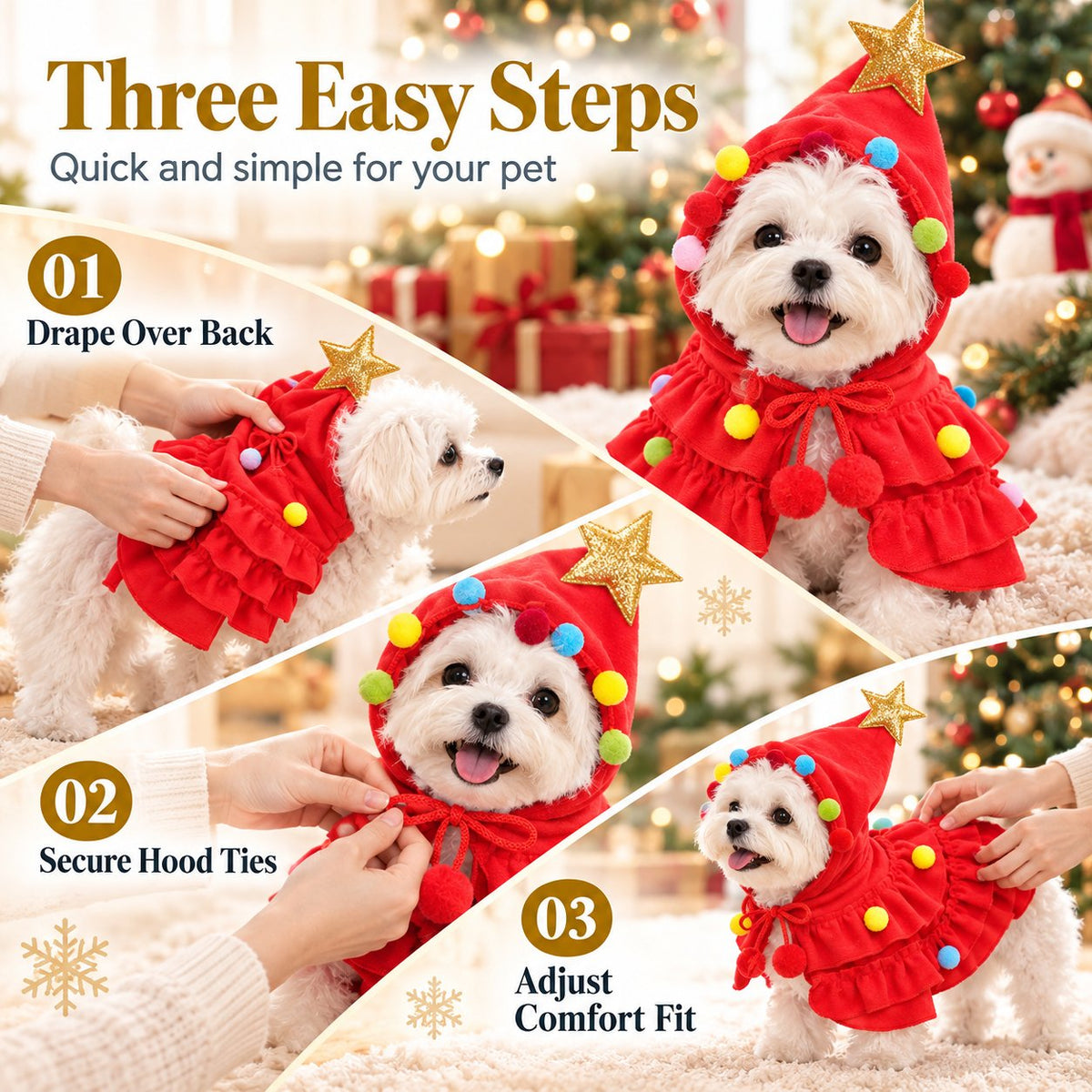 🎄Christmas Tree Pet Cloak Costume | Cute Hooded Dog & Cat Holiday Cape🐶