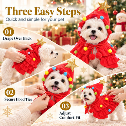 🎄Christmas Tree Pet Cloak Costume | Cute Hooded Dog & Cat Holiday Cape🐶