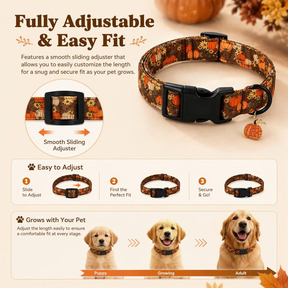 🎃Autumn Pumpkin Dog Collar — Adjustable Pumpkin and Sunflower Collar