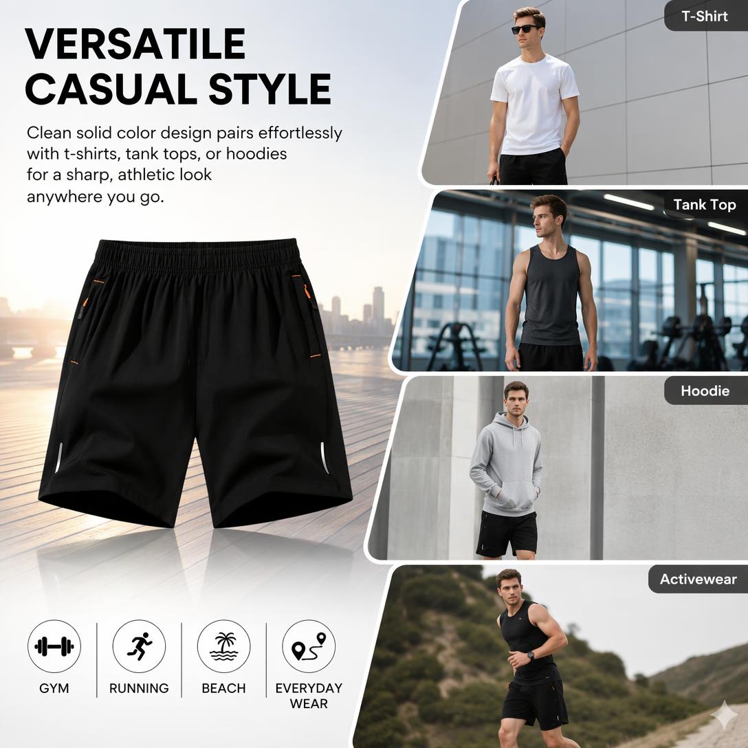 💥Summer Casual Men’s solid-color shorts with zippered pockets