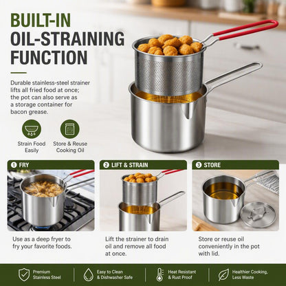🔥Stainless Steel Deep Fryer &amp; Strainer Pot Set