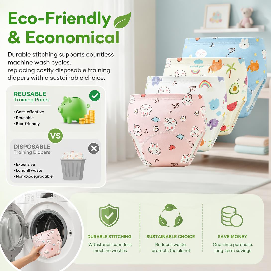 🚽🌱 Toddler Potty Training Pants 100% Cotton Soft Reusable Underwear