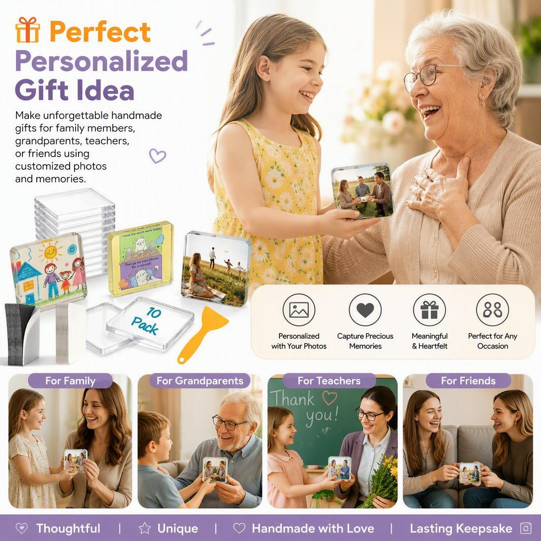 🧲📸 10-Pcs Magnetic Clear Acrylic Photo Frames DIY Fridge Magnets