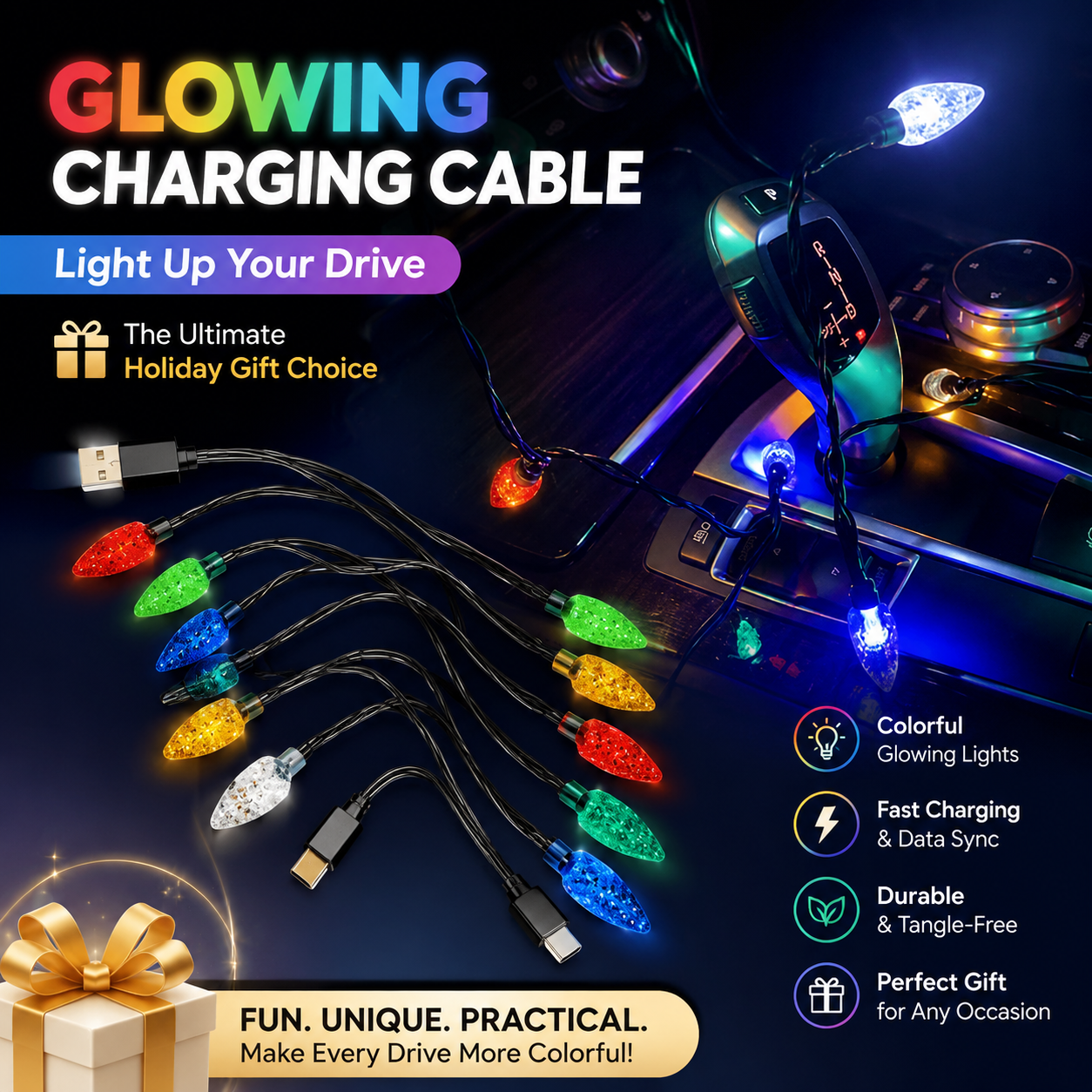 ✨Colorful light phone charging cable