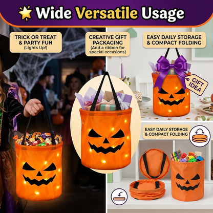 👻🌟LED Light-Up Halloween Pumpkin Candy Tote Bag