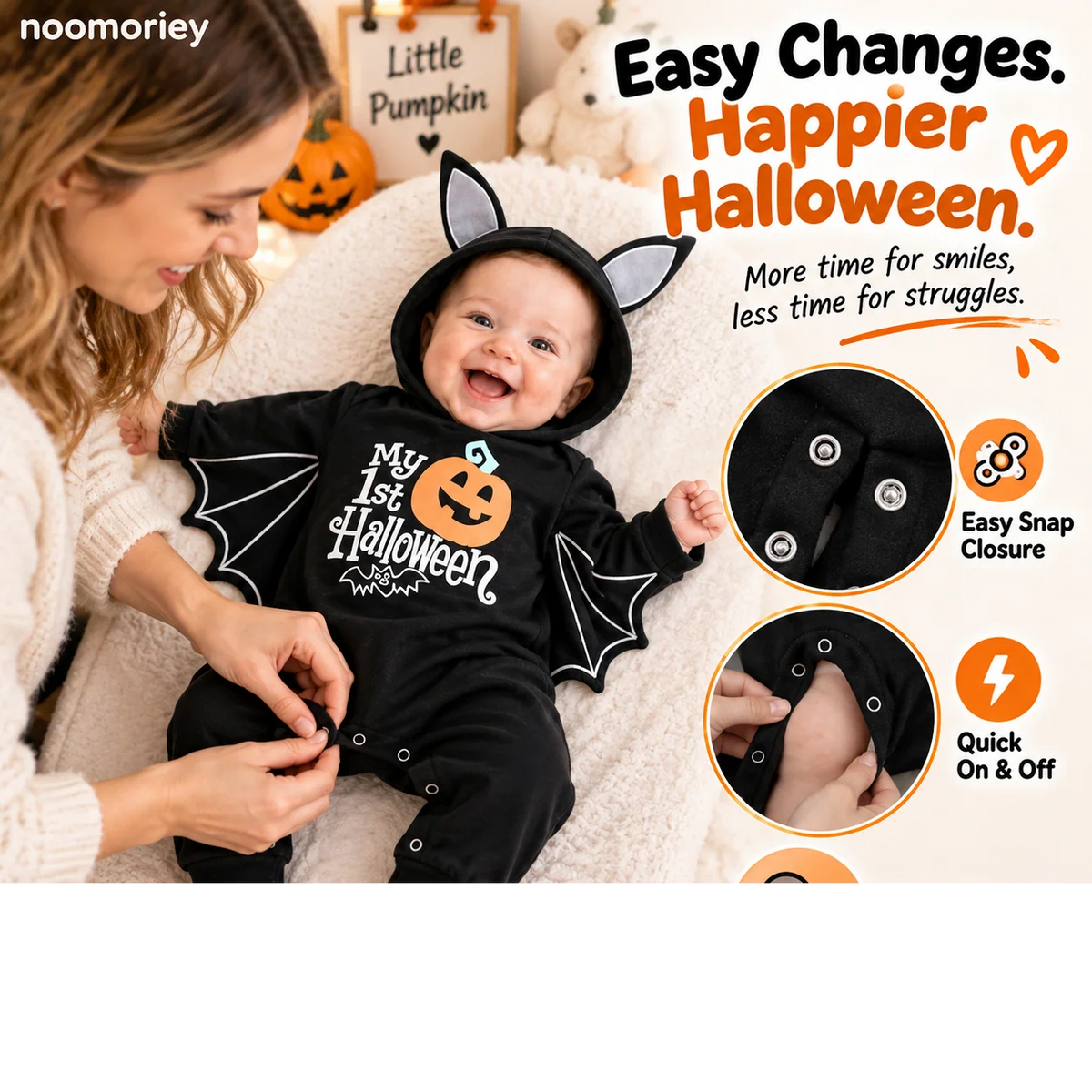 🎃 Baby's 1st Halloween Bat Romper – Super Soft Winged Hooded Onesie 🦇✨