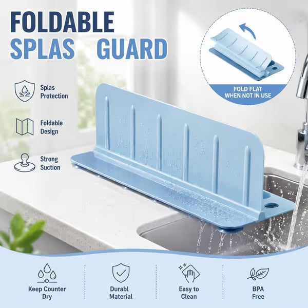🧼 Say Goodbye to Sink Mess! Foldable Water Splash Blocker & Sponge Holder 💦