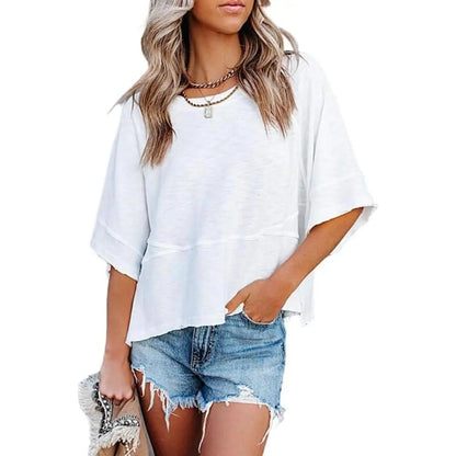 🛍️Women's Summer Casual Crewneck Batwing Top - Loose Fit, Cute & Breezy 🌸☀️