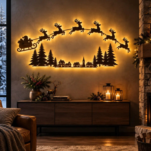 🎄 Lighted Christmas Wall Decor – Cordless Peel-and-Stick Holiday Display
