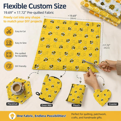 ✂️🧵Five-piece bee and daisy floral patchwork fabric set