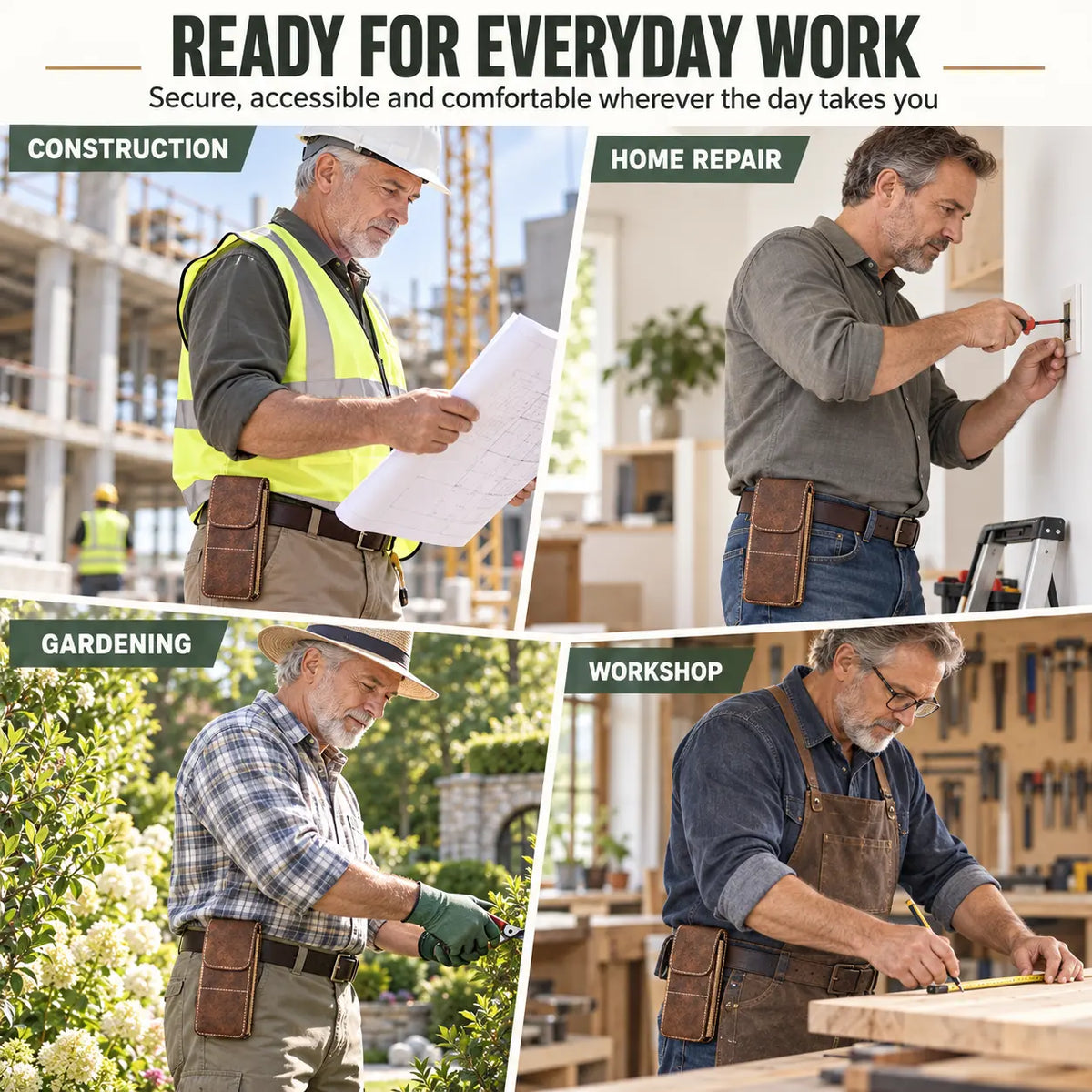 Waist phone pouch used for construction home repair gardening and workshop work