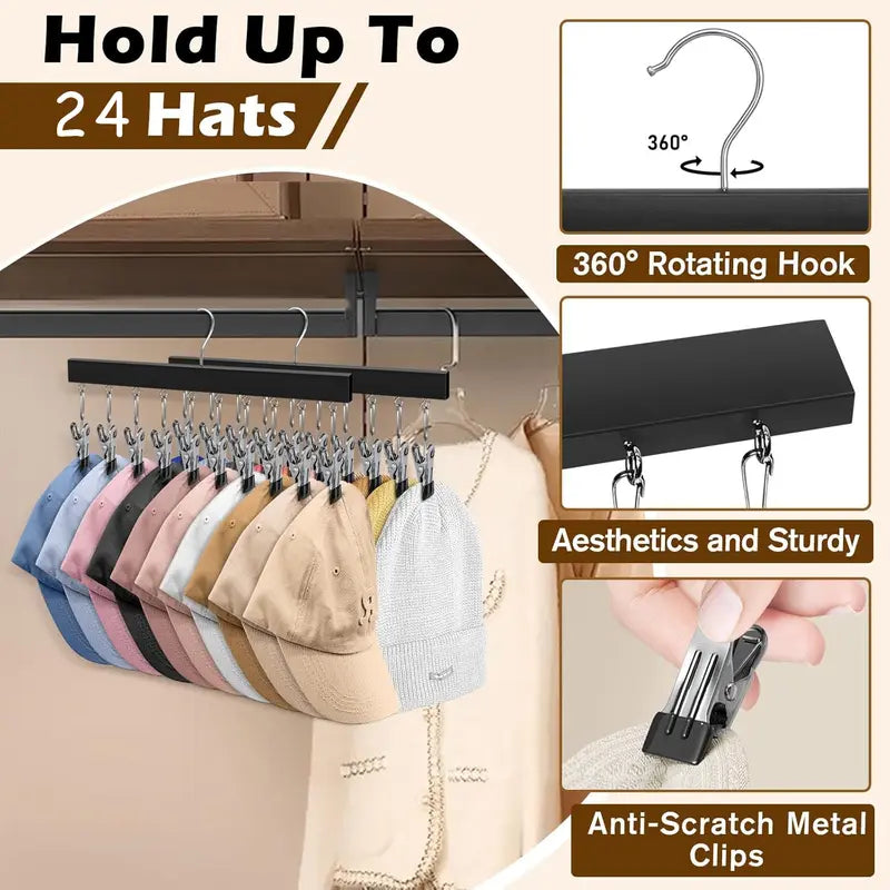 🧢📐 Wooden Clothes Drying Rack with 12 Stainless Steel Clips