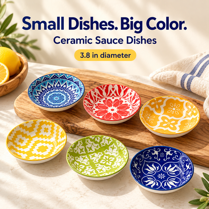 🍽️Round ceramic sauce bowl with colorful geometric patterns