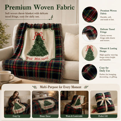 🎄Personalized checkered Christmas tree pattern woven blanket