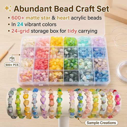 ✨600-piece star-shaped and heart-shaped bead set