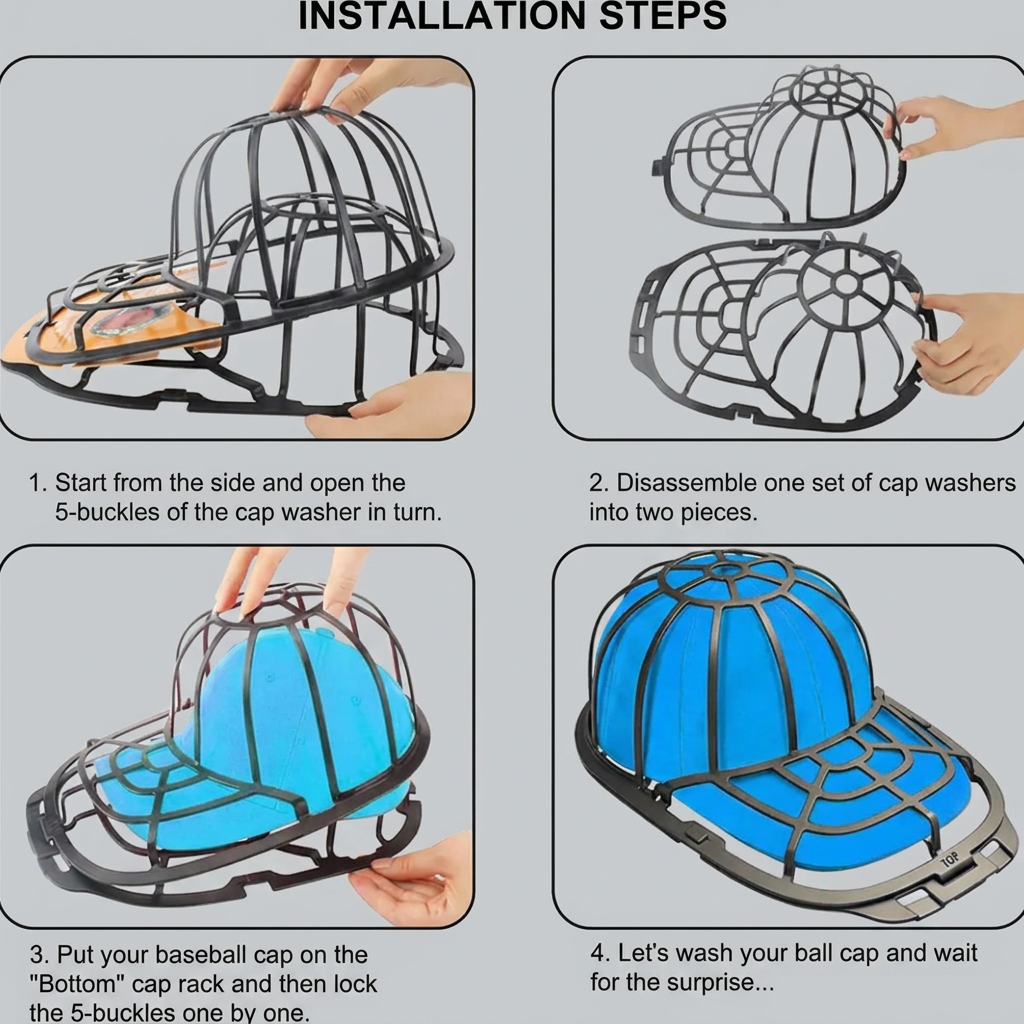 🧢Hat Washer Baseball Cap Cleaner Machine Washing Cage Holder Frame Net