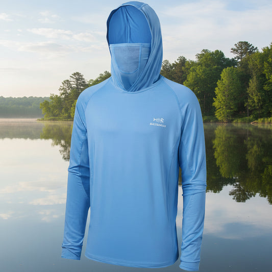 🌞 UPF 50+ Men’s Long Sleeve Fishing Shirt with Mask UV Neck Gaiter Hoodie