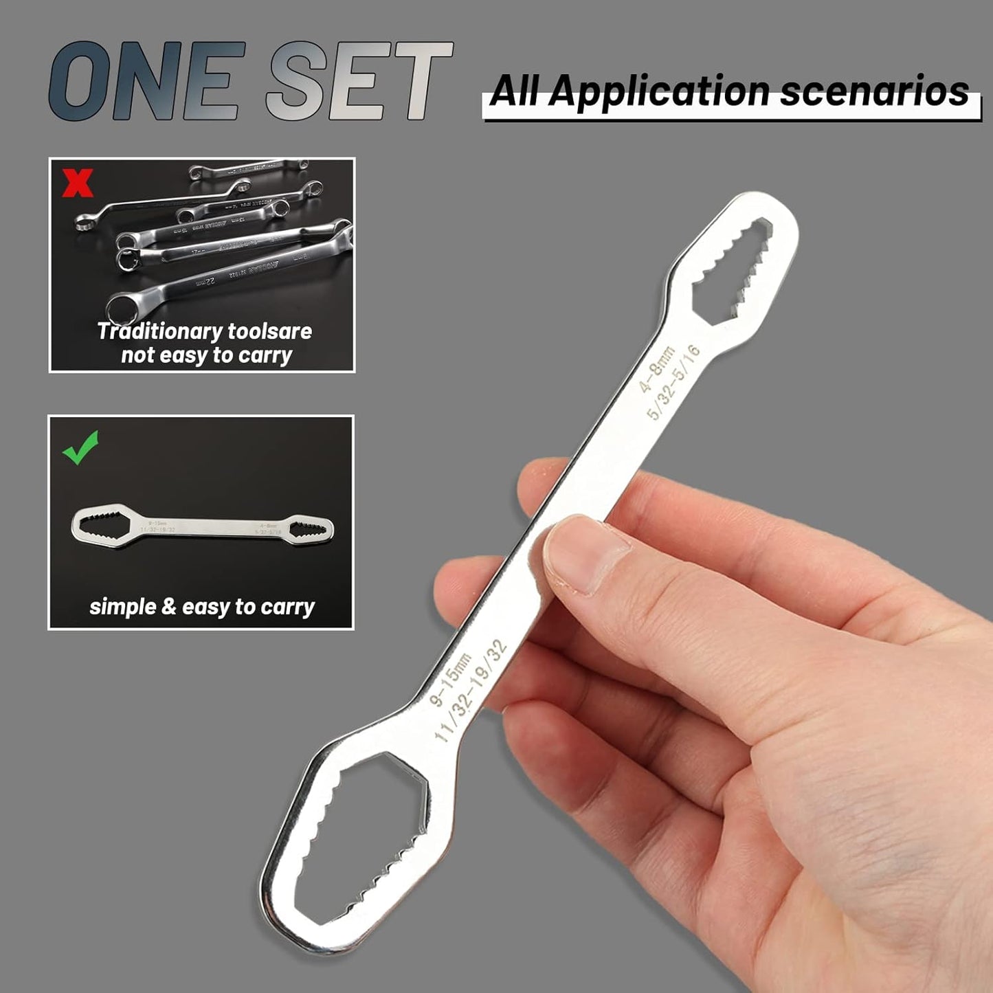 Universal Car Torx Wrench,8-24mm Self-tightening Wrench,Double-head Torx Spanner
