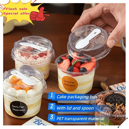 🧩10-piece set Round transparent plastic lid packaging box with spoon